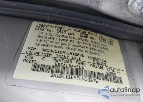 2007 Nissan Versa 1.8S from USA, damaged, VIN 3N1BC11E97L410876